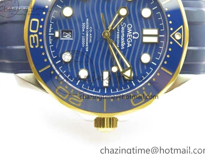 0321 Refined 2018 Seamaster Diver 300M SS YG VSF 1:1 Best Edition YG Bezel Blue Dial on Blue Rubber Strap A 7898